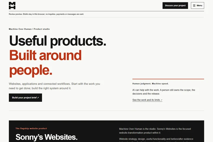 Machine Over Human isolated staging homepage