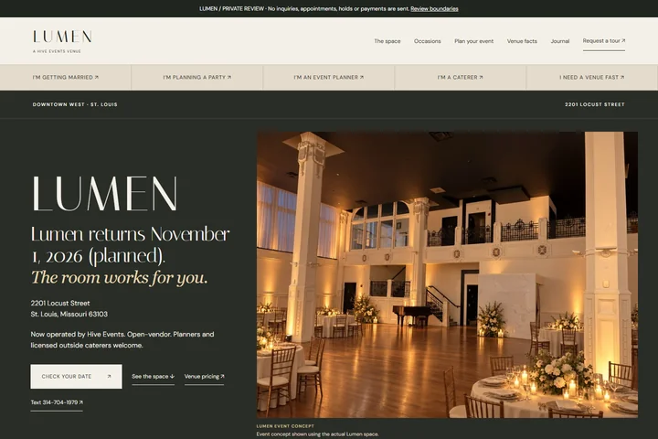Lumen / Hive Events isolated staging homepage